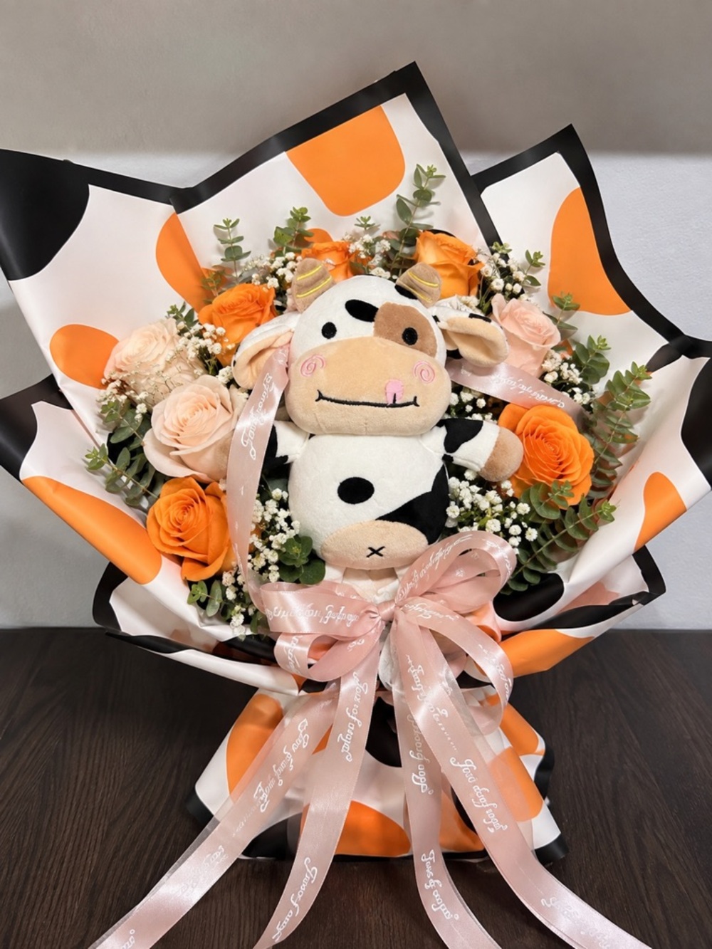 Cow Bouquet DIY Kit 10 Wrapping Sheets + Plush Cow + 4 Yards Ribbon
